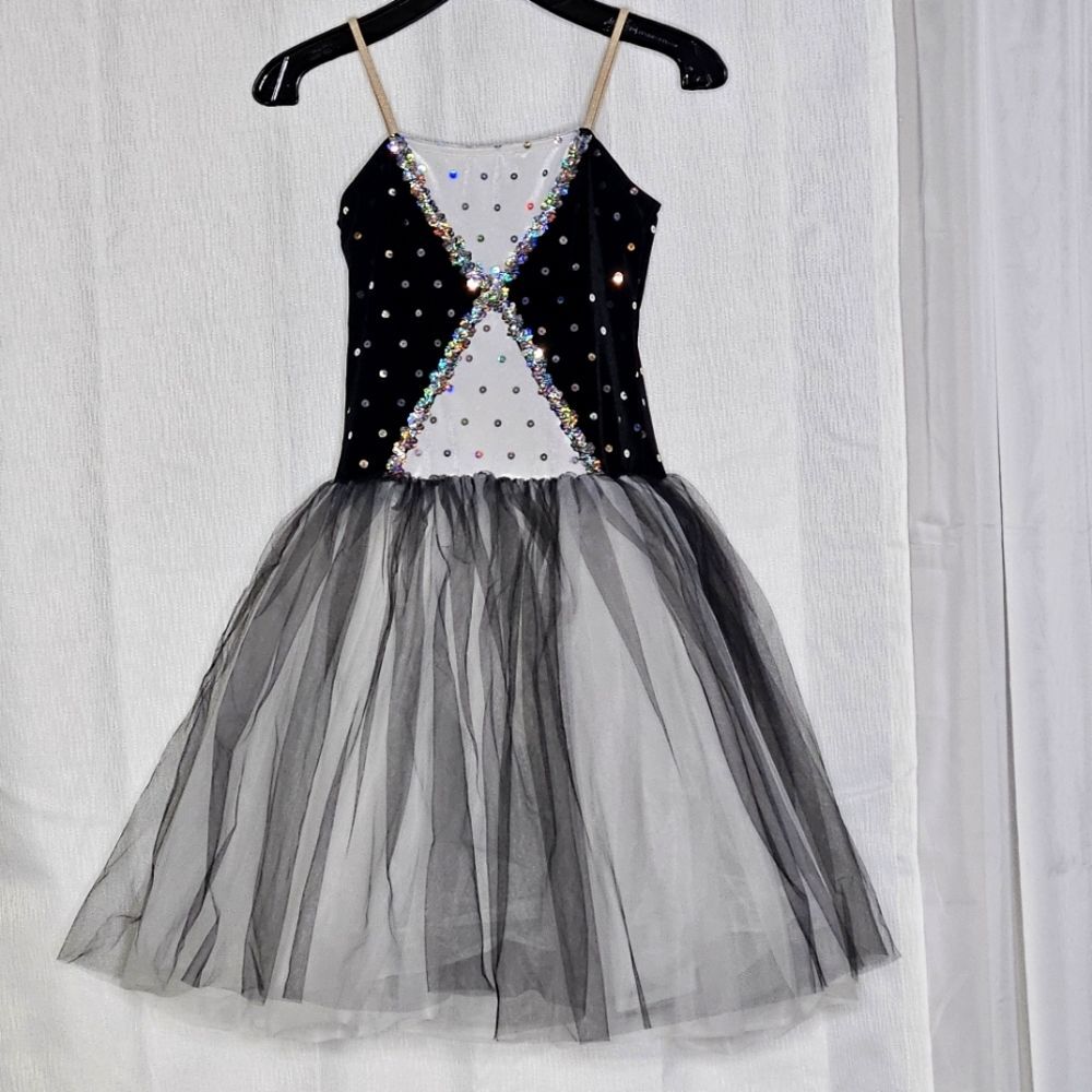 Star Styled Dance Vintage Stretch Black Velvet & Layered Tulle Costume Dress